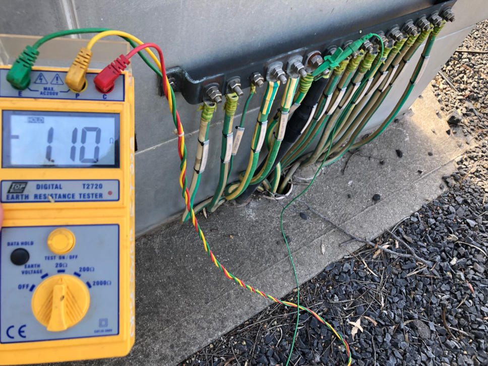 Testing earth resistance with multimeter for a high voltage maintenance audit